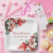 Gepersonaliseerde kerstpoinsettia bloemen papieren bordje (Feest)