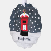 Gepersonaliseerde Kerstpost Doos Sneeuwscène Ornament Kaart (Links)