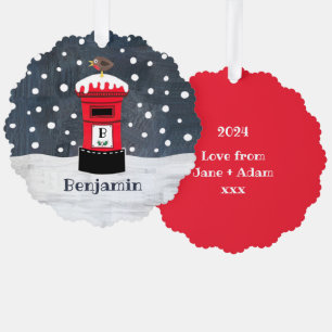 Gepersonaliseerde Kerstpost Doos Sneeuwscène Ornament Kaart
