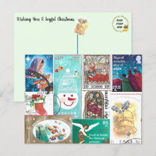 Gepersonaliseerde kerstpostzegels briefkaart