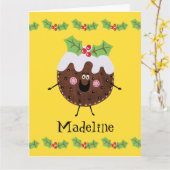 Gepersonaliseerde kerstpudding kaart (Gele Bloem)