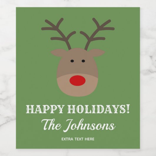 Gepersonaliseerde kerstrendieren Prettige feestdag Wijn Etiket (Enkel label)