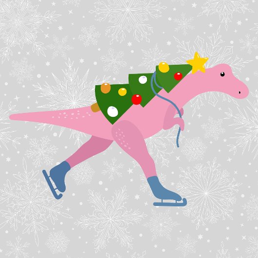 Gepersonaliseerde kerstschaatsroze dinosaur cadeaupapier