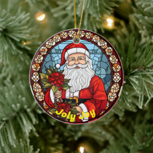 Gepersonaliseerde kerstslogan Jolly Joy Santa Keramisch Ornament
