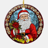 Gepersonaliseerde kerstslogan Jolly Joy Santa Keramisch Ornament (Achterkant)