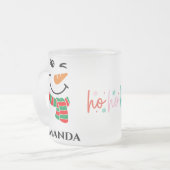 Gepersonaliseerde kerstsneeuwman met hohohoho matglas koffiemok (Voorkant links)