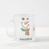 Gepersonaliseerde kerstsneeuwman met hohohoho matglas koffiemok (Links)