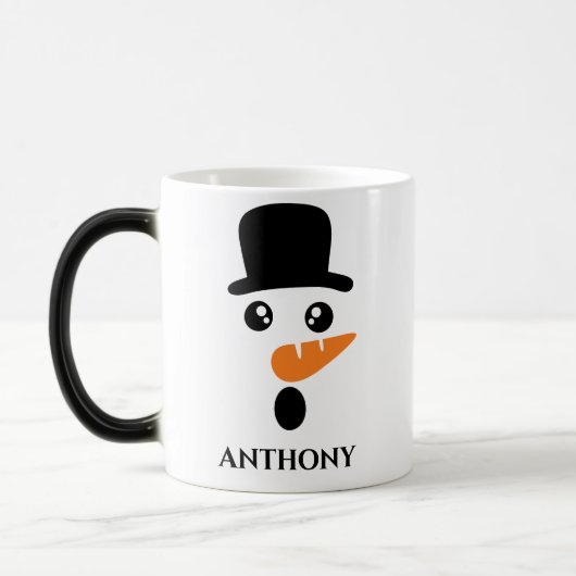 Gepersonaliseerde kerstsneeuwman met pet. magische mok (Links)