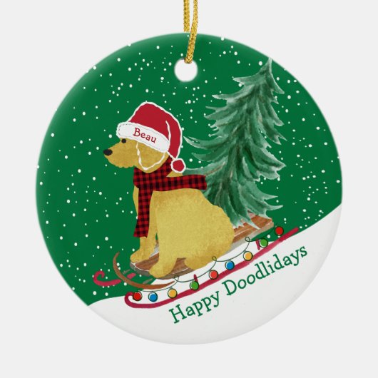 Gepersonaliseerde kerstsnuitsnede Goldendoedel Keramisch Ornament (Voorkant)