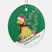 Gepersonaliseerde kerstsnuitsnede Goldendoedel Keramisch Ornament (Links)