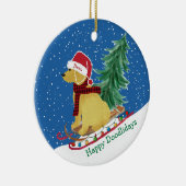 Gepersonaliseerde kerstsnuitsnede Goldendoedel Keramisch Ornament (Rechts)