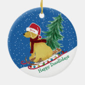 Gepersonaliseerde kerstsnuitsnede Goldendoedel Keramisch Ornament (Achterkant)