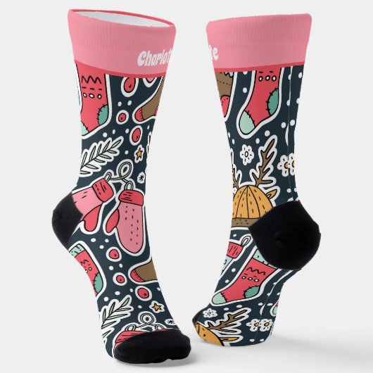 Gepersonaliseerde Kerstsok en Mitten patroon Sokken (Gebogen)