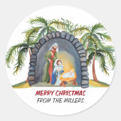 Gepersonaliseerde kerststal 2 Kerstmis Ronde Sticker (Voorkant)