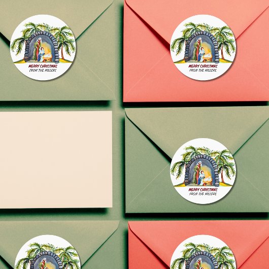 Gepersonaliseerde kerststal 2 Kerstmis Ronde Sticker