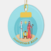 Gepersonaliseerde kerststal blauw en goud Kerstmis Keramisch Ornament (Links)