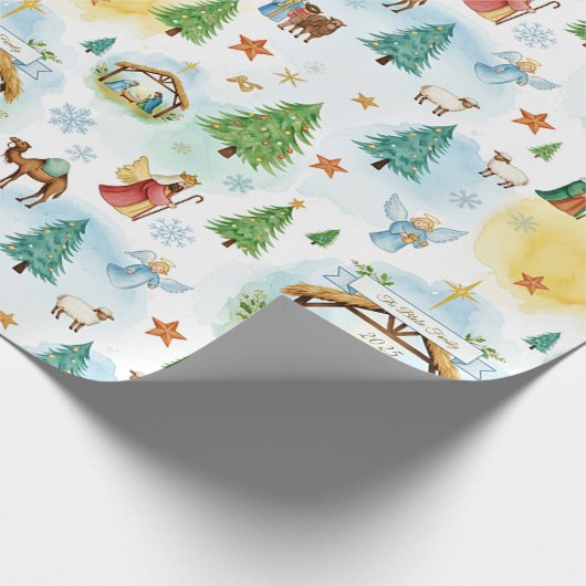 Gepersonaliseerde kerststal cadeaupapier (Hoek)