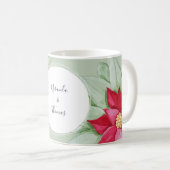 Gepersonaliseerde Kerstster Poinsettia Waterverf Koffiemok (Voorkant rechts)