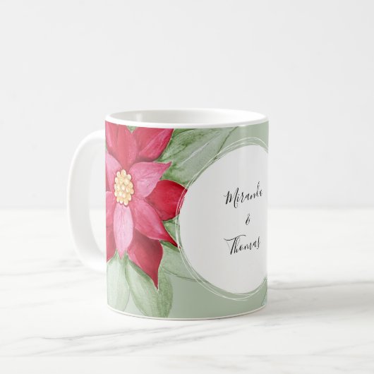 Gepersonaliseerde Kerstster Poinsettia Waterverf Koffiemok (Voorkant links)