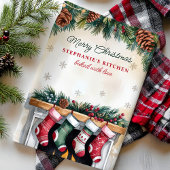 Gepersonaliseerde Kerststrumpen boven Open Haard Theedoek