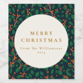 Gepersonaliseerde Kerstvakantie Feestelijke Botani Wijn Etiket (Enkel label)