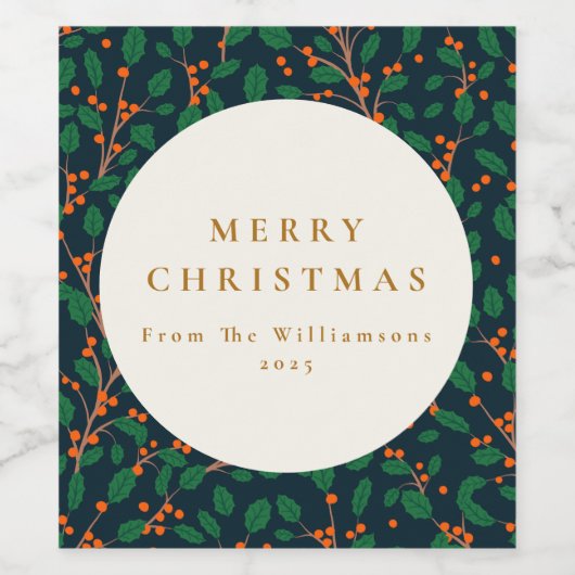 Gepersonaliseerde Kerstvakantie Feestelijke Botani Wijn Etiket (Enkel label)
