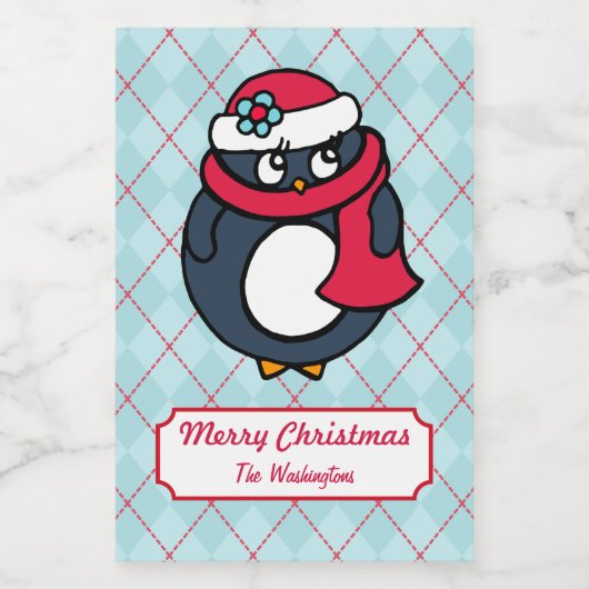 Gepersonaliseerde Kerstvakantie Pinguïn Labels Voedselcontainer Etiket (Enkel label)