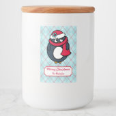 Gepersonaliseerde Kerstvakantie Pinguïn Labels Voedselcontainer Etiket (Voorkant)