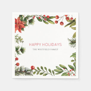 Gepersonaliseerde kerstvakantie-Waterverf Berries Servet