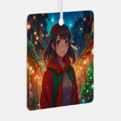 Gepersonaliseerde Kerstverlichting Anime Meisje Metalen Ornament (Voorkant Rechts)