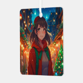 Gepersonaliseerde Kerstverlichting Anime Meisje Metalen Ornament (Voorkant links)
