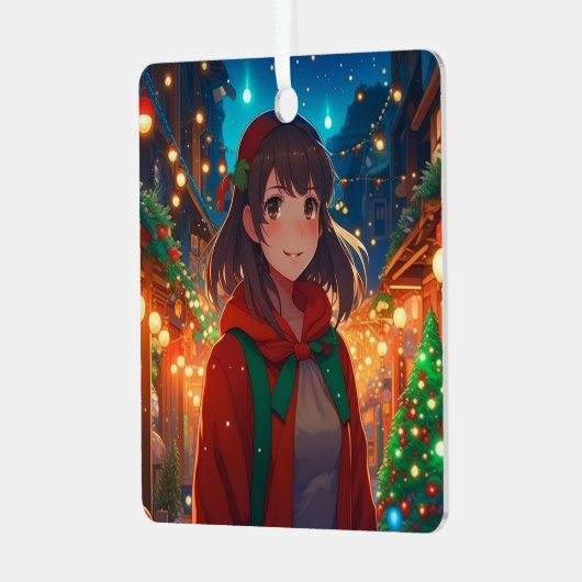 Gepersonaliseerde Kerstverlichting Anime Meisje Metalen Ornament (Voorkant links)