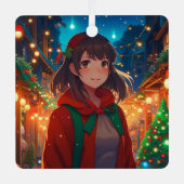 Gepersonaliseerde Kerstverlichting Anime Meisje Metalen Ornament (Voorkant)