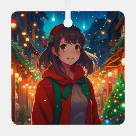 Gepersonaliseerde Kerstverlichting Anime Meisje Metalen Ornament