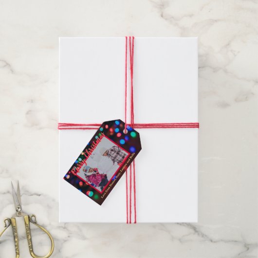 Gepersonaliseerde Kerstverlichting Foto Cadeaulabel (Met Touw)