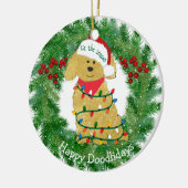 Gepersonaliseerde kerstverlichting Goldendoedle Keramisch Ornament (Links)
