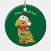 Gepersonaliseerde kerstverlichting Goldendole Gree Keramisch Ornament (Achterkant)
