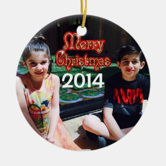 Gepersonaliseerde kerstversiering 2014 keramisch ornament (Voorkant)