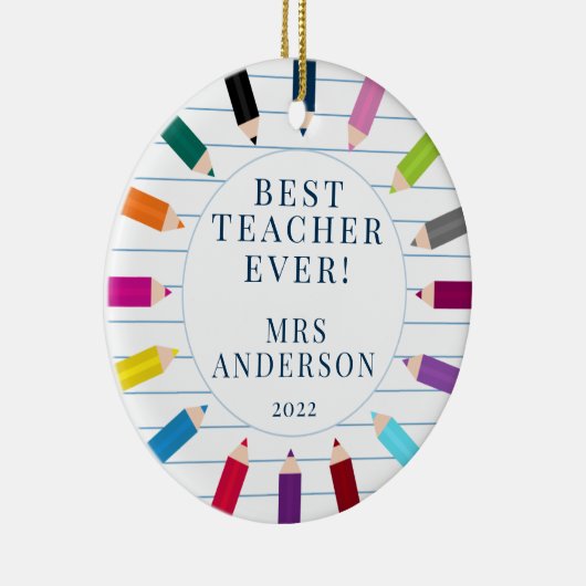 Gepersonaliseerde kerstversiering beste leraar keramisch ornament (Rechts)