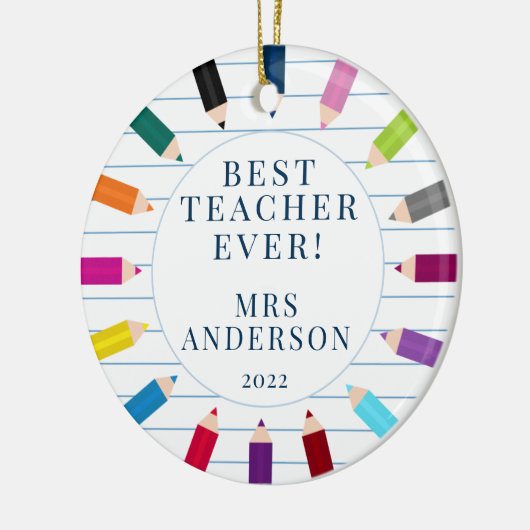 Gepersonaliseerde kerstversiering beste leraar keramisch ornament (Links)