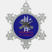 Gepersonaliseerde kerstversiering brandweerman tin sneeuwvlok ornament (Voorkant)