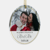 Gepersonaliseerde kerstversiering met eerste huwel keramisch ornament (Rechts)