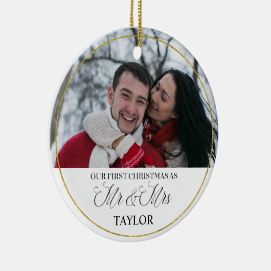 Gepersonaliseerde kerstversiering met eerste huwel keramisch ornament (Rechts)