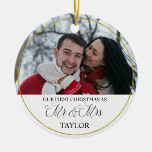 Gepersonaliseerde kerstversiering met eerste huwel keramisch ornament