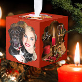 Gepersonaliseerde kerstversiering met foto's kubus ornament