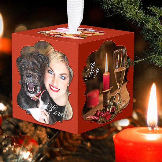 Gepersonaliseerde kerstversiering met foto's kubus ornament