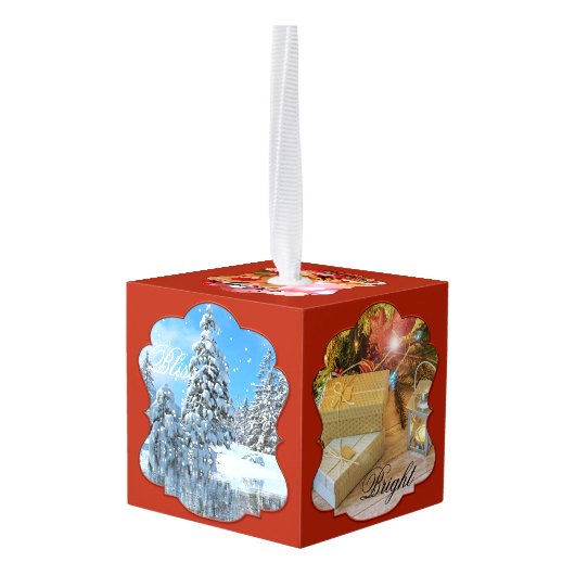 Gepersonaliseerde kerstversiering met foto's kubus ornament (Achter hoekig)