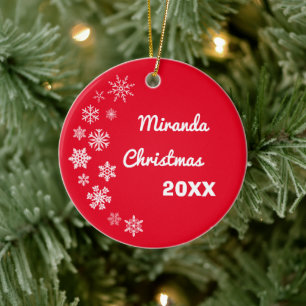 Gepersonaliseerde kerstversiering met sneeuwvlokke keramisch ornament