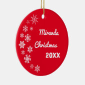 Gepersonaliseerde kerstversiering met sneeuwvlokke keramisch ornament (Rechts)