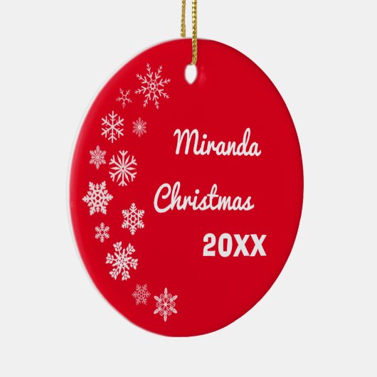 Gepersonaliseerde kerstversiering met sneeuwvlokke keramisch ornament (Rechts)